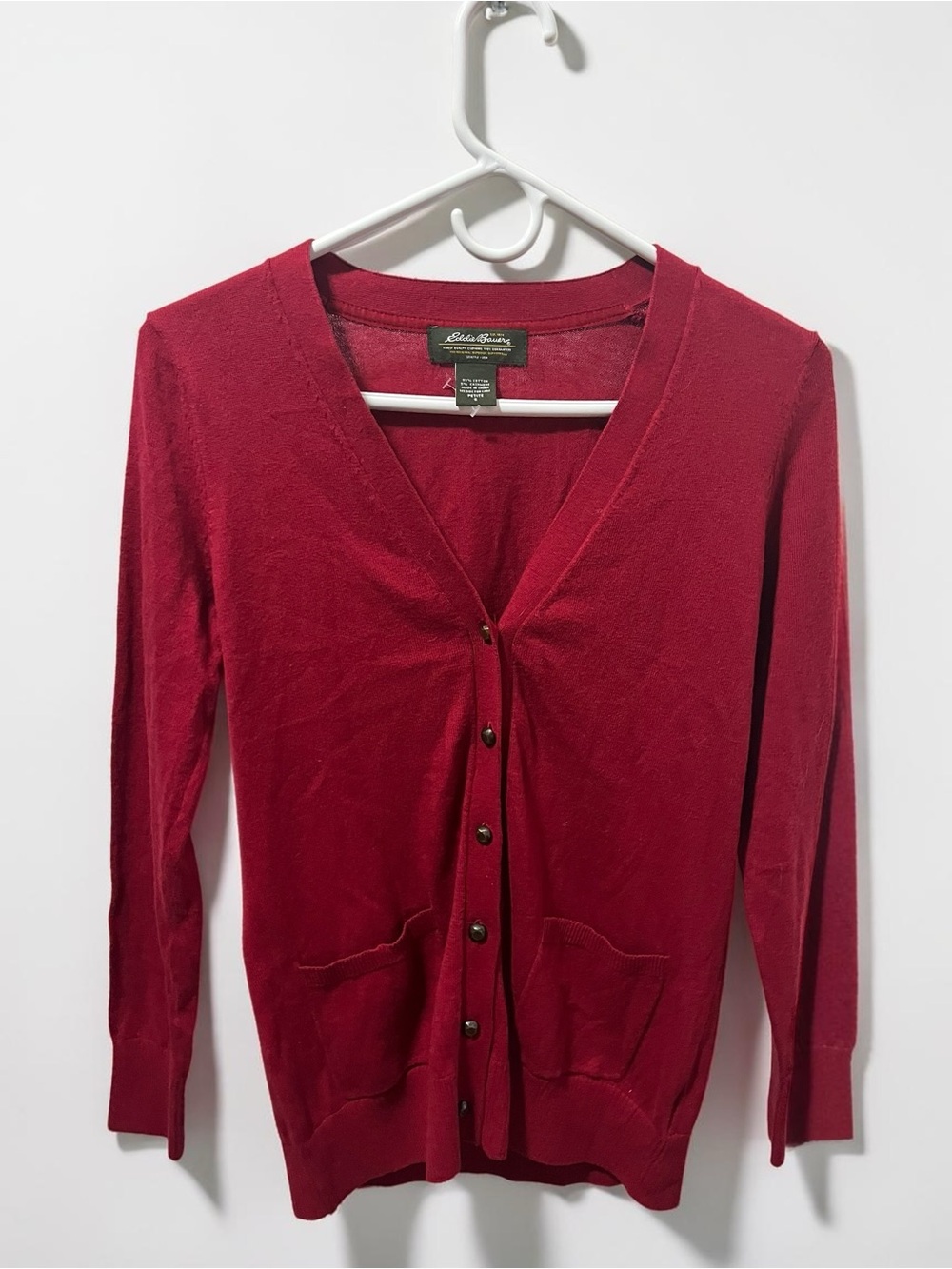 Eddie Bauer Deep Red V-Neck Button Cardigan NWOT Size Petite Small